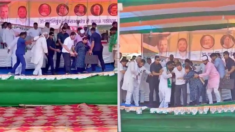 मीसा भारती के लिए वोट मांगने पहुंचे राहुल गांधी का मंच धंसा, गिरते-गिरते बाल-बाल बचे, मीसा भारती ने संभाला