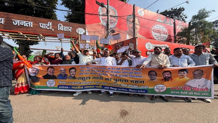 BJP ने कांग्रेस के खिलाफ विरोध प्रदर्शन एवं राहुल गांधी का पुतला दहन किया